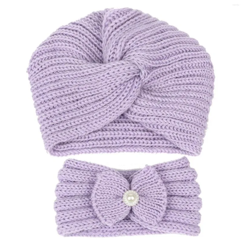 Ball Caps Mother Hat Baby Girls Headband Soft Warm Winter Set