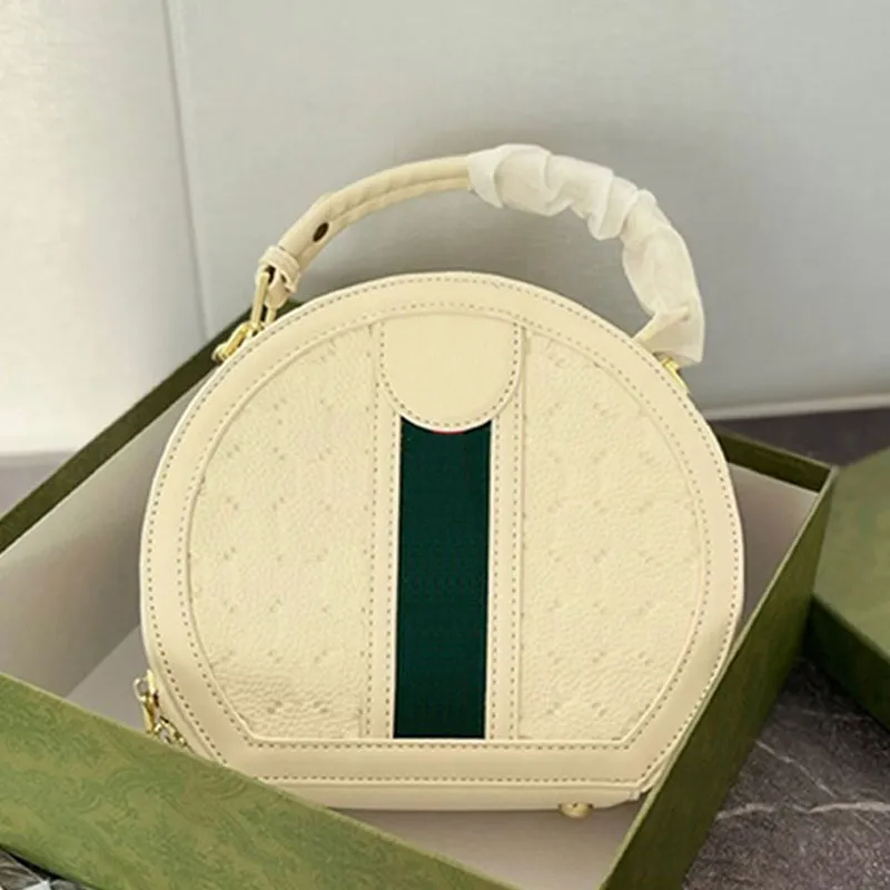 Weave Circular Bag Women Crossbody Väskor Tre Leaf Real Leather Totes Justerbar rand Strap Fashion Old Flower Letters Double Zipper Packet Messenger Väskor