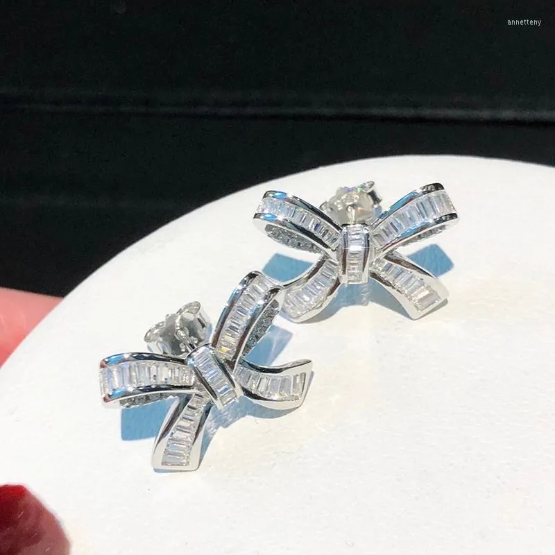 Stud Earrings Placeful Fashion Square Zircon Bow Original High Quality Exquisite Elegant Women Holiday Gift