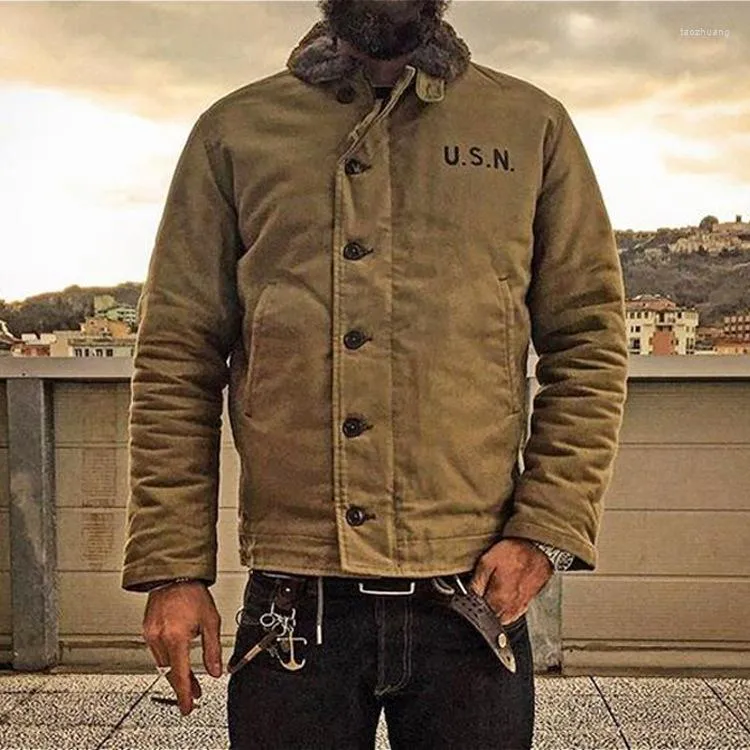 Herrjackor INLAG U.S.N DECK N-1 COAT Jacka Vintage USN Military Uniform Taktisk Tjocka varma kappor N1