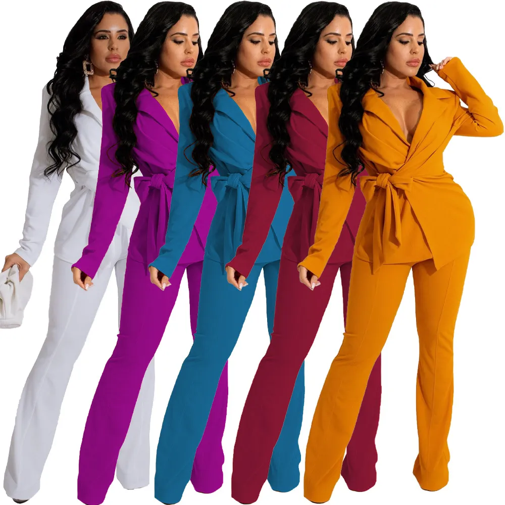 İnce 2pcs Suits Women Casual Blazers Set iki Parça Kıyafet Set Giysiler Takip Ücretsiz Gemi