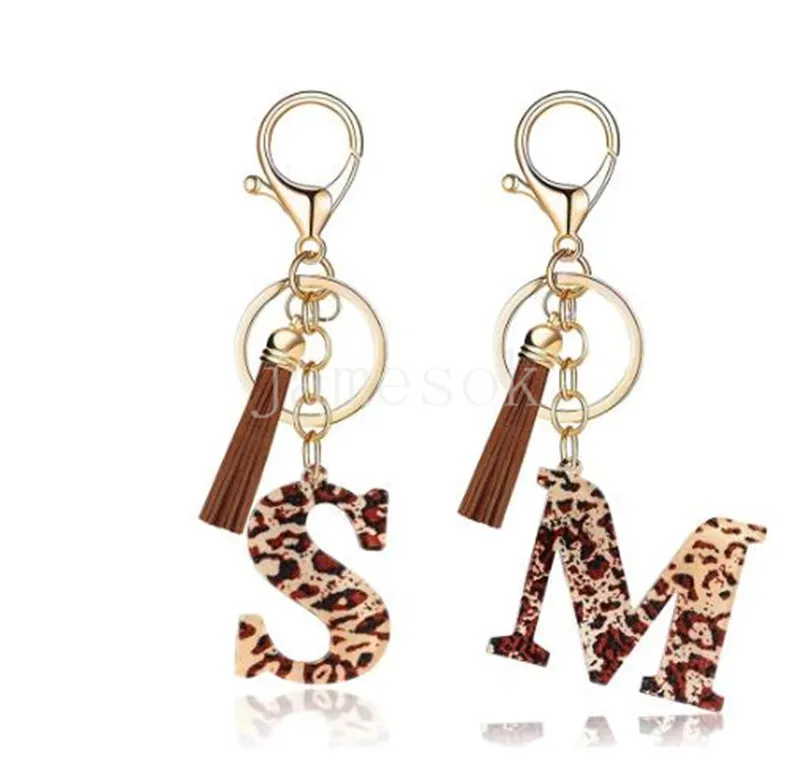Модная акриловая леопардовая буква буквы с кисточкой с кисточкой модной пары 26 A-Z Подвеска Первоначальная буква с ключом кольцо для женщин DE904