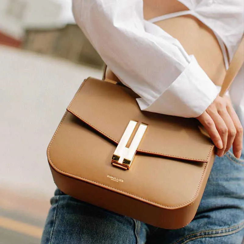 Bortkyror Kvällspåsar Demellier British Minority Tofu Bag Women's 2022 New Fashion Leather One Shoulder Cross Body Small Square Bag DFDF