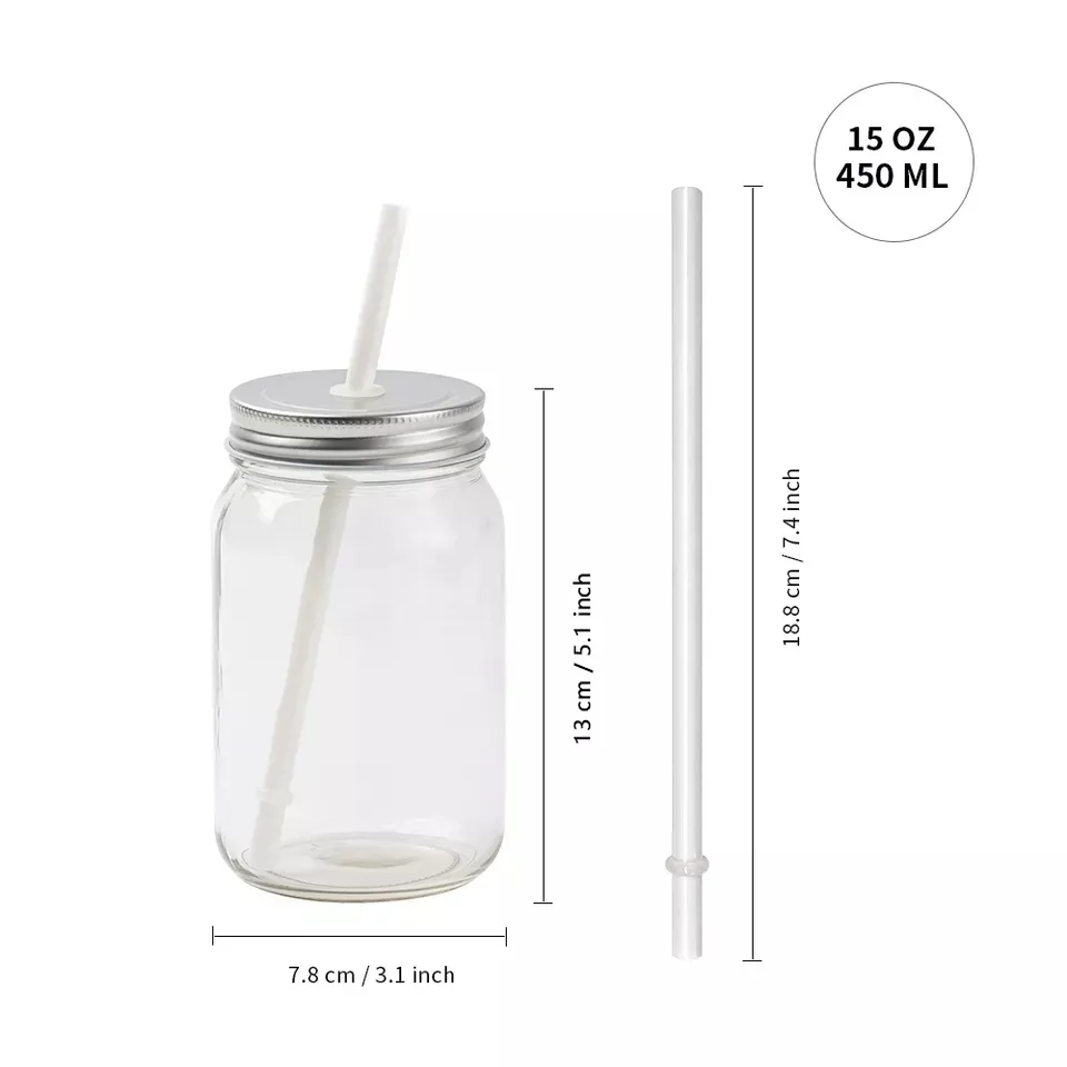 Bulk 15oz Sublimation Mason Cup Gradient Frosted Glass Juice Jar