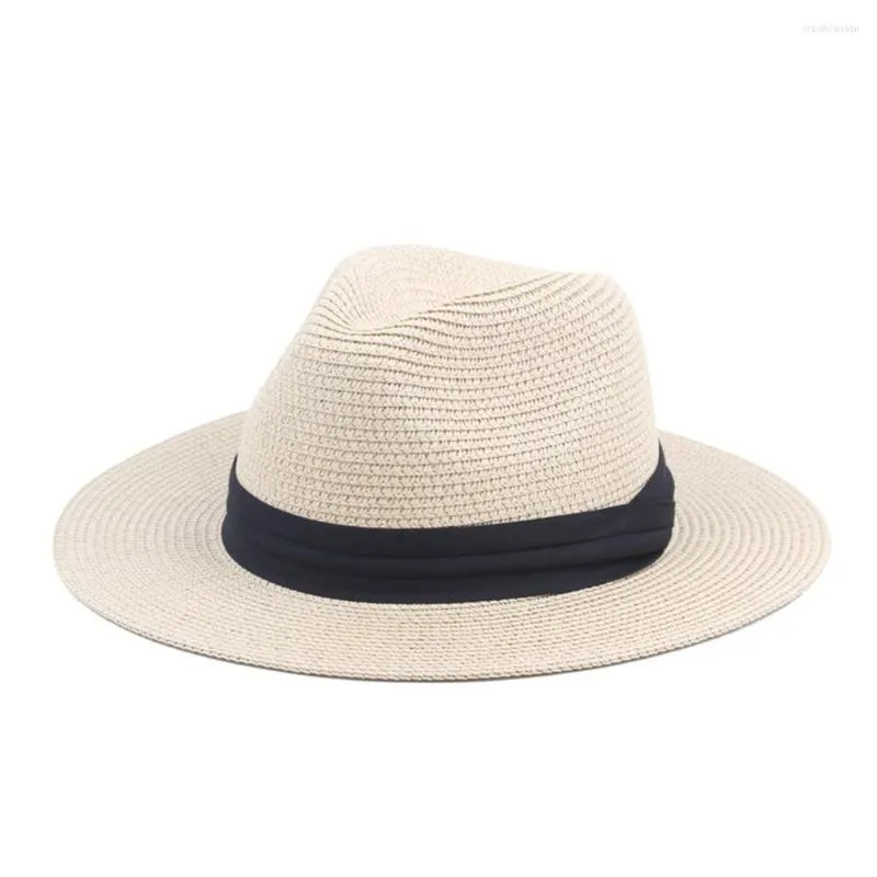 Berretti Cappelli di paglia per donna Cappello Panama Beige Bianco Uomo Spiaggia Casual a tesa larga Estate Moda hawaiana Cappellino da sole