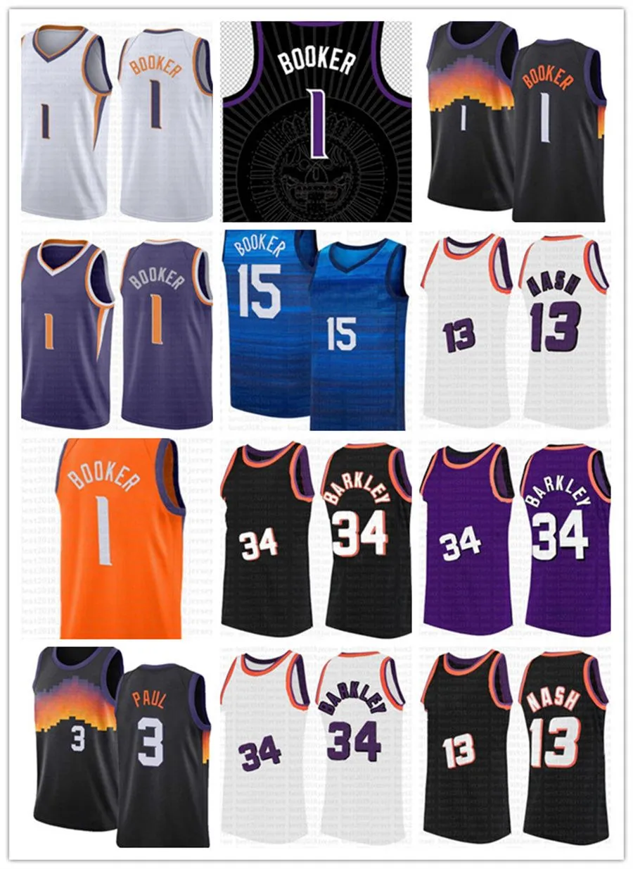 2022 top Devin Booker Chris Paul Basketball Jersey Hommes Chemises Mesh DeAndre Ayton Steve Nash Charles Barkley Vintage Maillots Jeunesse K