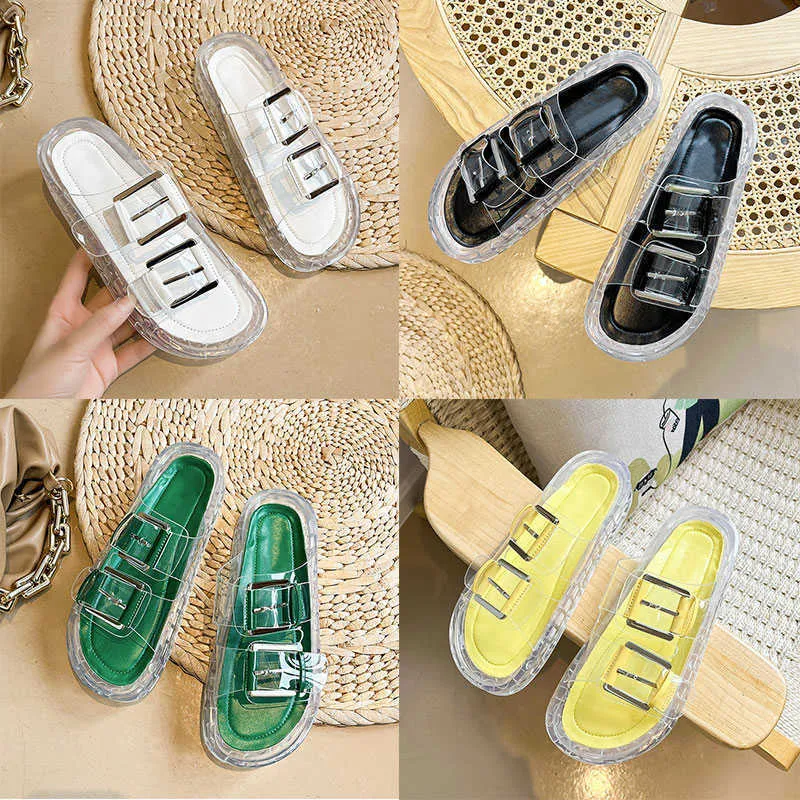 Newest Fashion summer beach shoes rubber jelly slipper men women sandals flat non-slip buckle transparent crystal slippers size 35-45