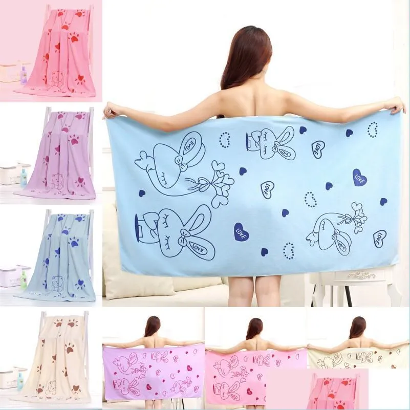 Bath Towel Microfiber Bath Towel Absorbent Drying Beach Towels Rabbit Bear Print Salon Shop 70X140Cm Drop Delivery Home Garden El Sup Dhqal