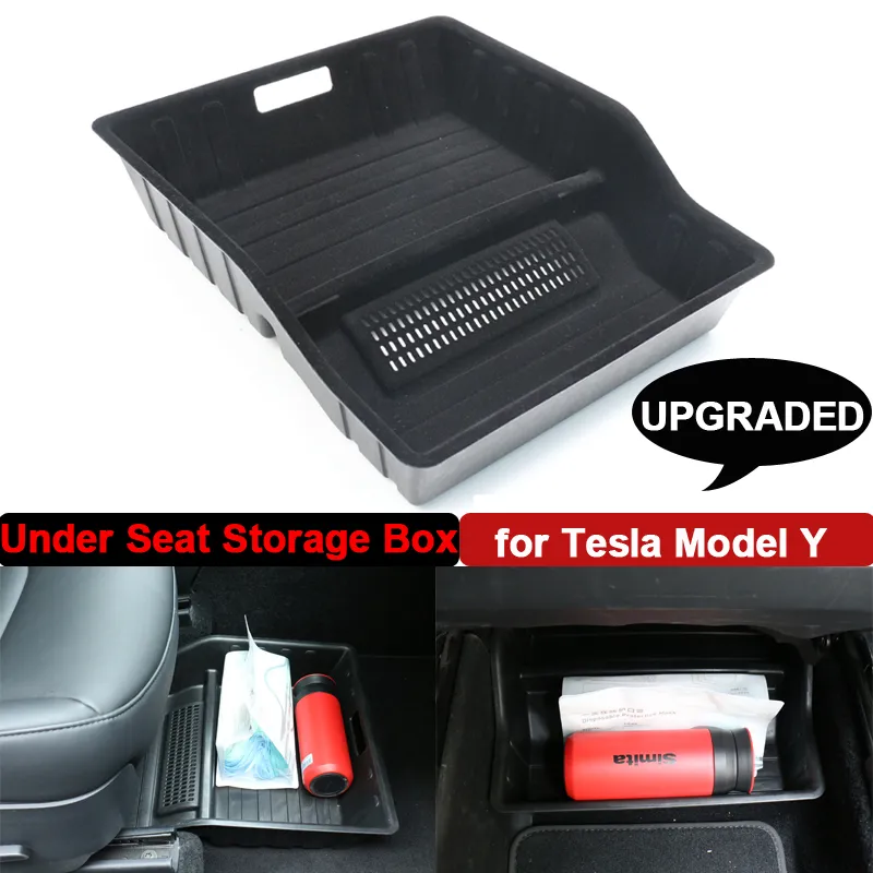 Tesla Model Y 2022 Upgraded Under Seat Storage Box With Air Outlet Cover Conjoined Organizer