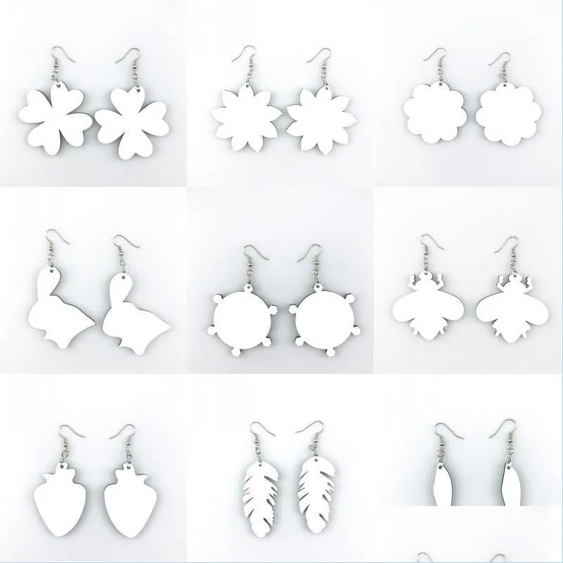 Party Favor Sublimation Blank Earrings Thermal Transfer Printing Diy Star Heart Flower Leaf Shaped Earring Gift Party Favors Drop De Dhaza