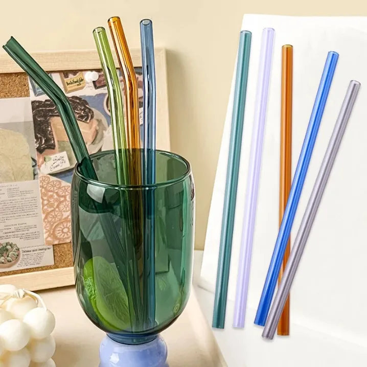 20cm Colorful Reusable Glass Straws High Borosilicate Glass Eco Friendly Drinking Straw for Cocktail Smoothie Milkshake Dinkware SS1108