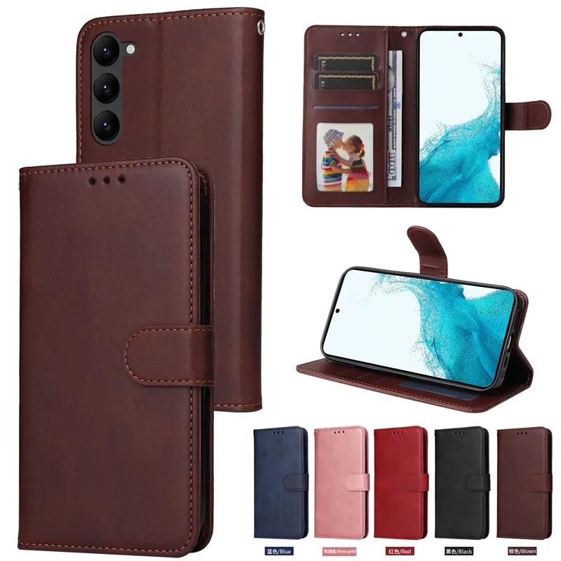 Modische, klassische Leder-Geldbörsenhüllen für Samsung S23 Ultra Plus A14 5G, iPhone 14 12 Pro MAX, Kartensteckplatz, Ausweishalter, Vintage-Flip-Cover, Buch-Smartphone-Geldbeutel