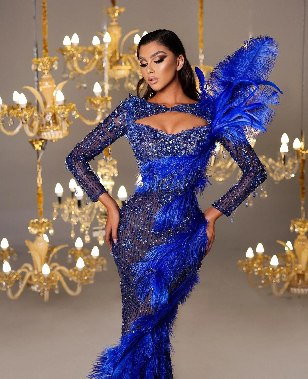 Feather Dresses Urious Royal Evening Abiye Arabic Beads Blue Prom Gowns  Off-Shoulder Tulle Dress from Dhgate Evening Dresses - price 474.19