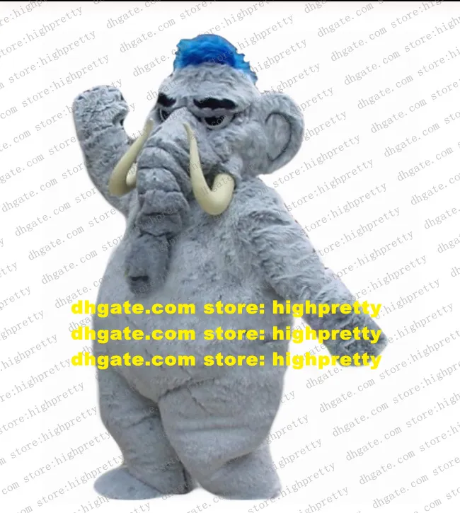 Szary długi futra Mammoth Elephant Mascot Costume Dorosły Cartoon Postacie strój garnitur Sports Party Artistic Performt ZZ7609