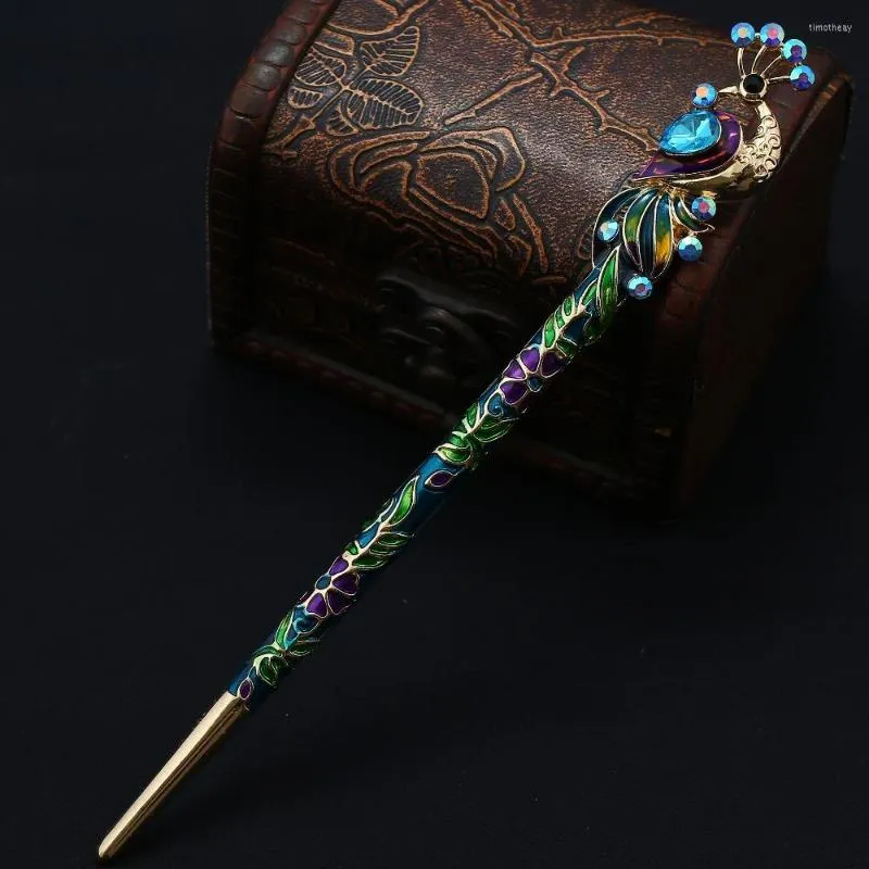 Clip per capelli Muylinda Retro Women Cloisonne Enamel Crystal Crystal Peacock Stick Accessori fatti a mano in stile cinese