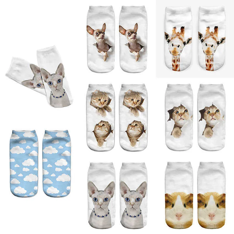 Chaussettes Bonneterie DeanFire Belle Sublimation Femmes Cheville Chaussettes Cactus Chats GIRAFE 3D Bande Dessinée Imprimer Coton Chaussettes Courtes pour Filles Dames T221102