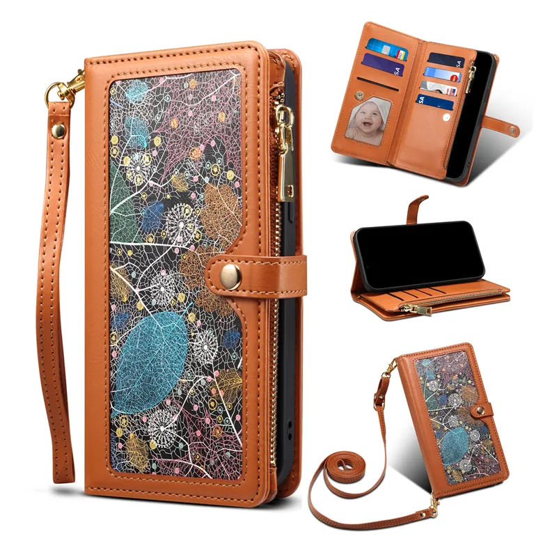 Ketting folio zipper telefoonhoesjes voor Samsung A12 A32 5G A42 A52 LG Stylo7 Google Pixel 7 Pro 6 6a Sony Xperia 1 10 5 Multifunctionele graffiti-portemonnee kettingbeugelschaal