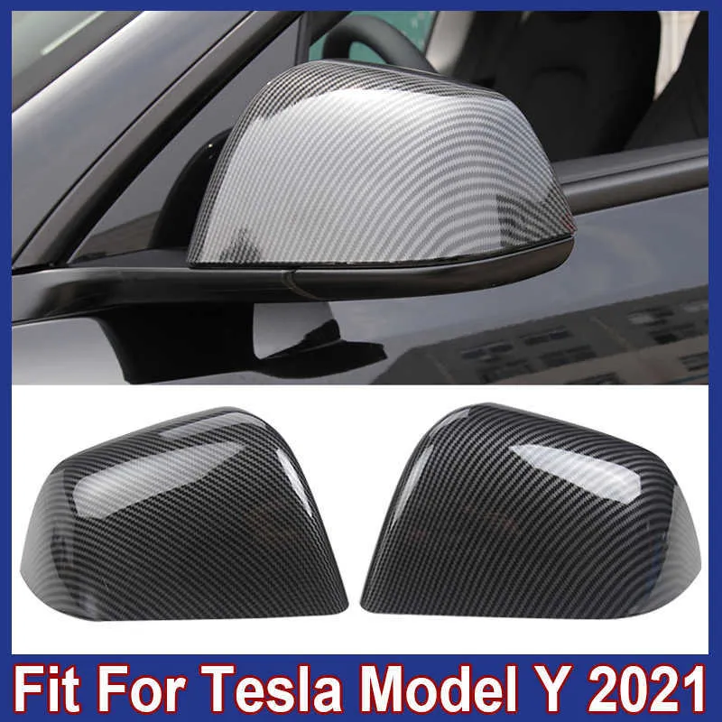자동차 액세서리 2pcs 자동차 측면 도어 미러 커버 트림 테슬라 모델 Y 2021 자동 외부 장식 측면 백색 거울 커버