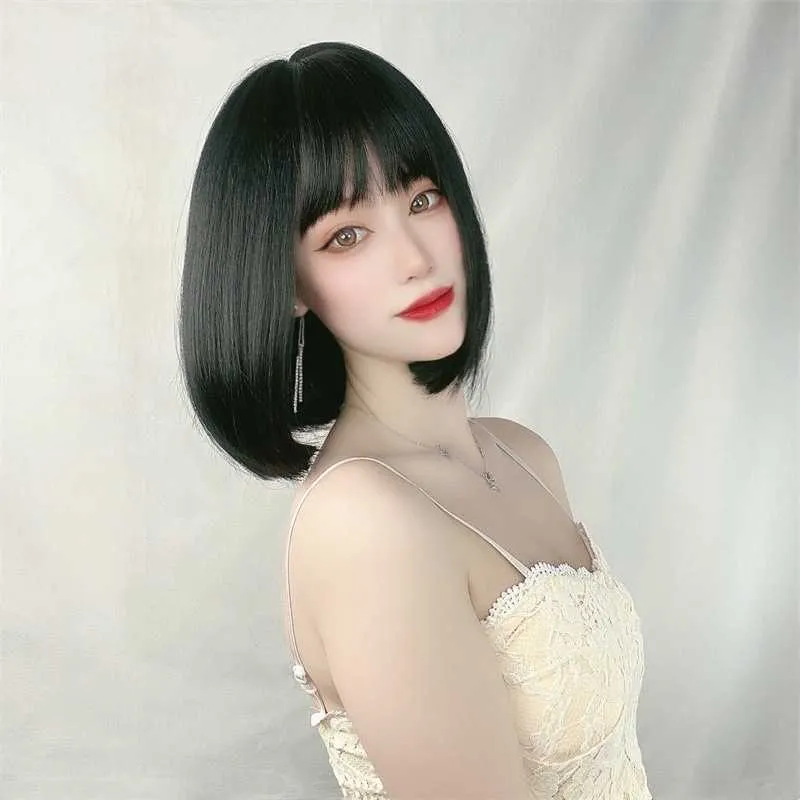 Włosy koronkowe peruki żeńskie krótkie włosy koreańskie powietrze grzywki bobo ffy twarz przycinanie peruki głowy