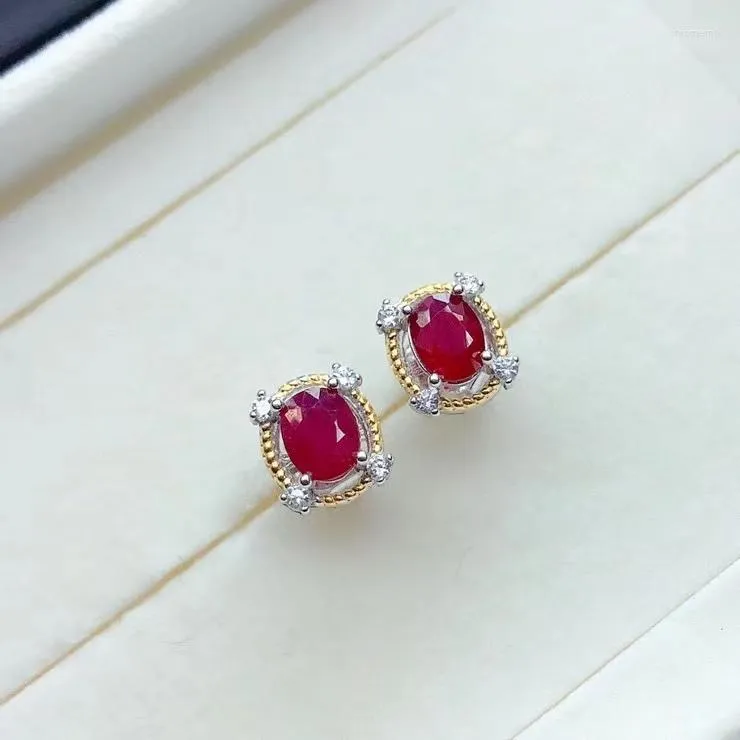 Pendientes de tuerca con piedras preciosas de rubí rojo para mujer, adorno de plata, fiesta de cumpleaños, aniversario, regalo de compromiso, Gema Natural