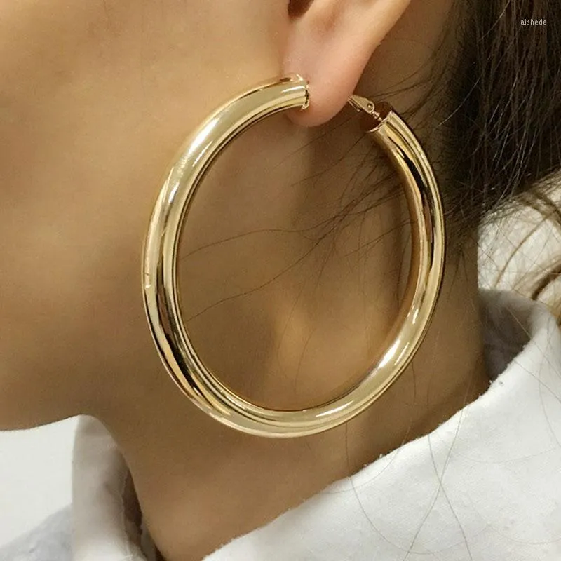 Boucles d'oreilles créoles grandes et épaisses pour femmes, bijoux Hyperbole 70mm, 2022