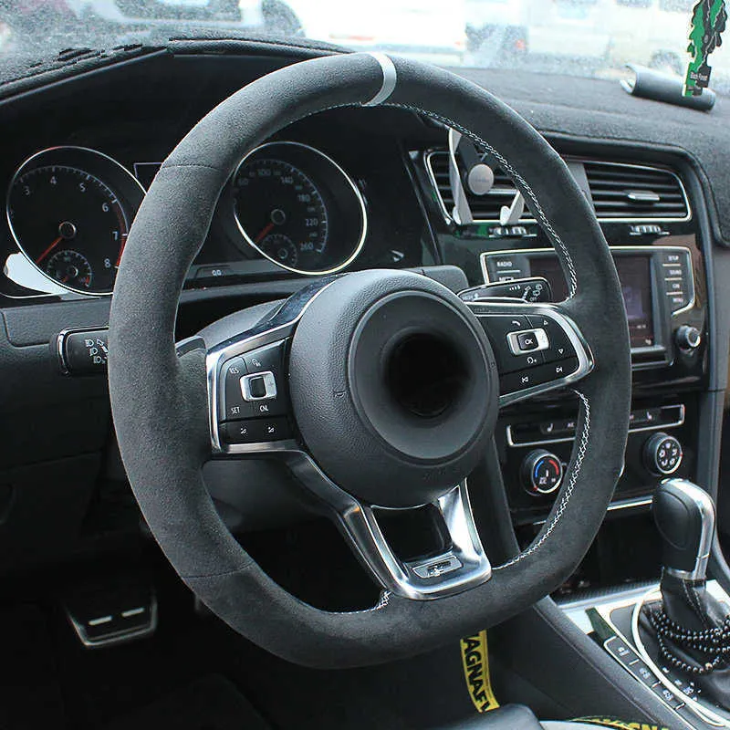 Coprivolante per auto in pelle scamosciata nera fai da te per Volkswagen Golf 7 Golf R MK7 Polo GTI Scirocco 2015 2016
