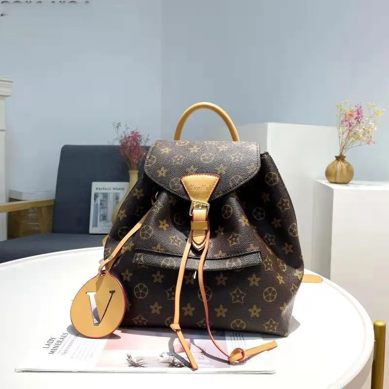 Designer Inspired Brown and Gold Patterned Backpack Vegan Designer Floral Backpack, Round style Bohemian  main image 2