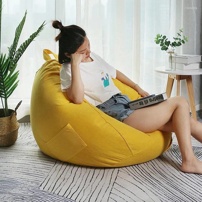 Fodere per sedie Lino Beanbag Copridivano No Filler Bean Bag Pouf Letto Futon Ottoman Seat Tatami Puff Relax Lounge Furniture