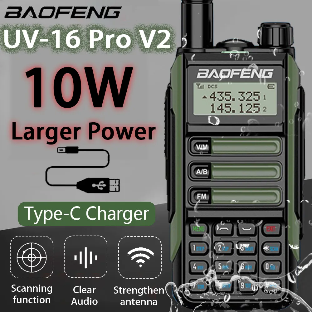 Talkie Walkie BaoFeng UV-16 PRO Antenne Haute Puissance Type-C Chargeur Longue Portée Étanche UV16 Émetteur-Récepteur Jambon Radio Bidirectionnelle 221108