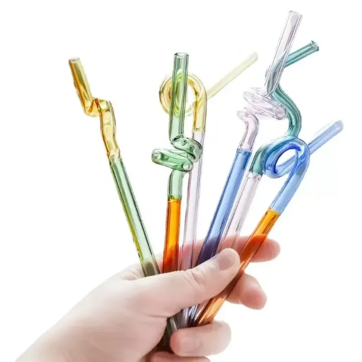 Stock Creative Eco Glass Drinking Straws Special Shaped High Temperature Resistant Milk Cocktail Fruit Juice Beverage Straw SS1108