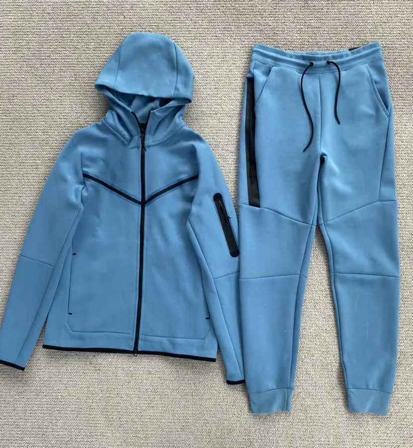 22SSS Designer Fashion Tech Fleece Survêtement Hommes Femme Pantalons Hommes Sports Zip Sweat À Capuche Veste Jogger Pantalon Survêtements Femmes Joggers Manteaux À Capuchon Taille Épais Bleu