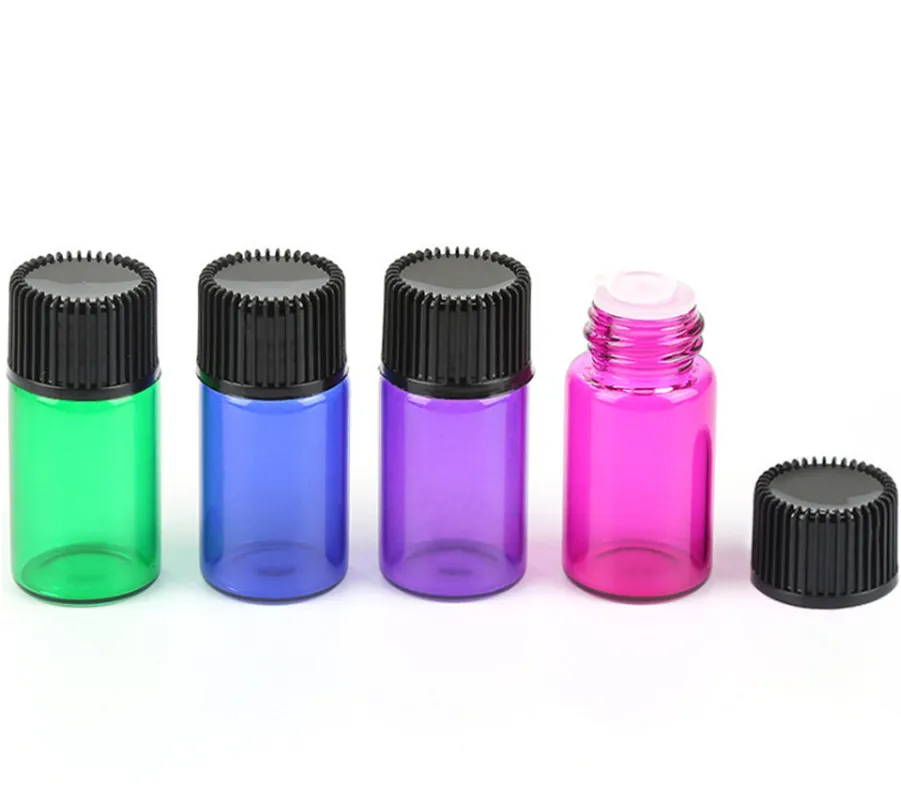 1050pcs 2ml Mini colorato olio essenziale profumo bottiglia di vetro riutilizzabile da viaggio portatile contenitore di vetro vuoto