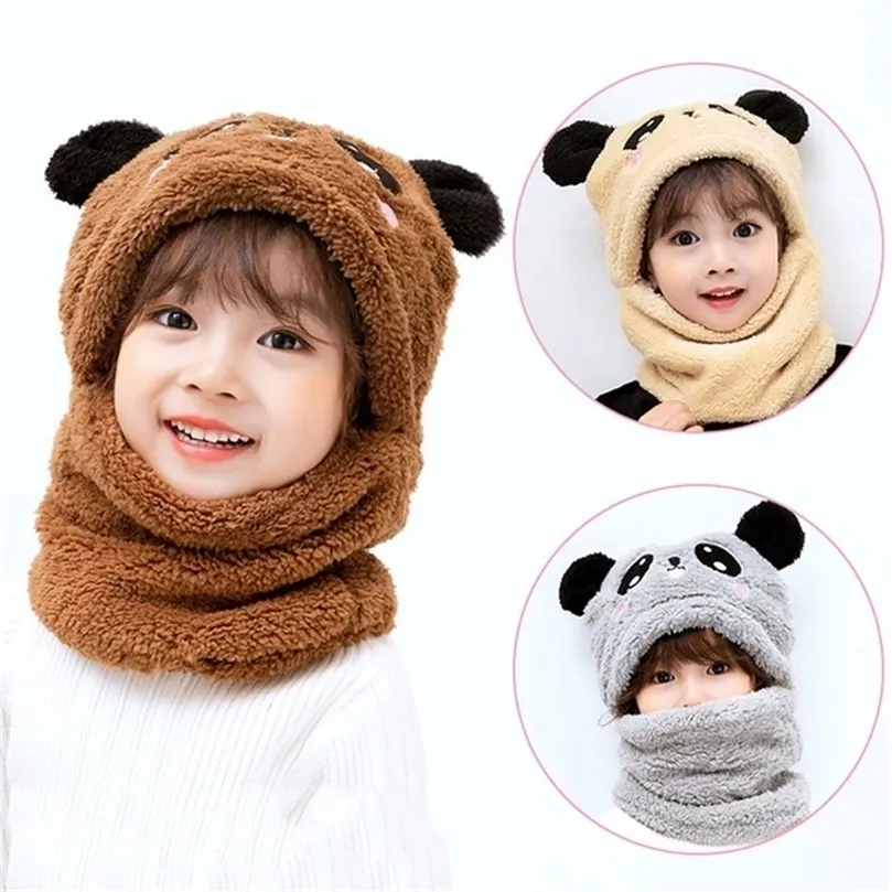 Caps Hats BeanieSkull Caps Winter Children Hat Plus Fleece Kids Cartoon For Girls Boys Scarf Thicken Cap born Pography Baby Stuff 221107