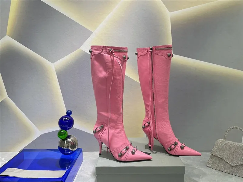 Balencig Balencias Cagole 22 Best qualité le Luxury Designer Red Carpet Rose Cuir Galet High Boots Boties Original