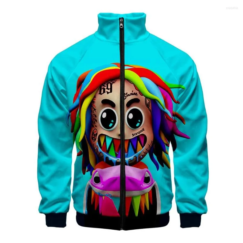 Men's Jackets Fashion Classic Raglan 6IX9INE 3D Print Zipper Jacket Windbreaker Men/Boys Stand Collar Long Sleeve Clothes