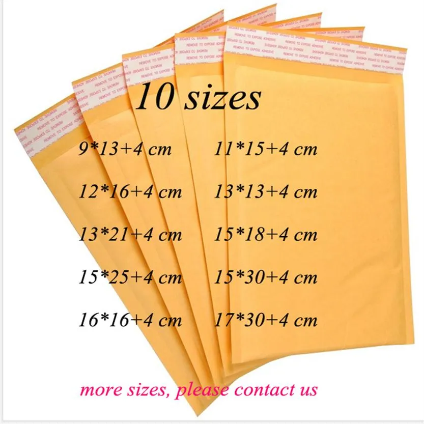 DingSheng 10 sizes yellow self-sealing poly bubble waterproof Kraft paper Transport Packing envelope mailer Wrap bags Packaging Mail Po250l