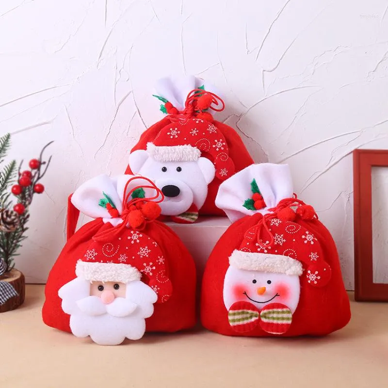Sacs de soirée Sac fourre-tout de poche de cordon de Noël Sac mignon poupée forme bonbons cadeau année stockage décoration flanelle