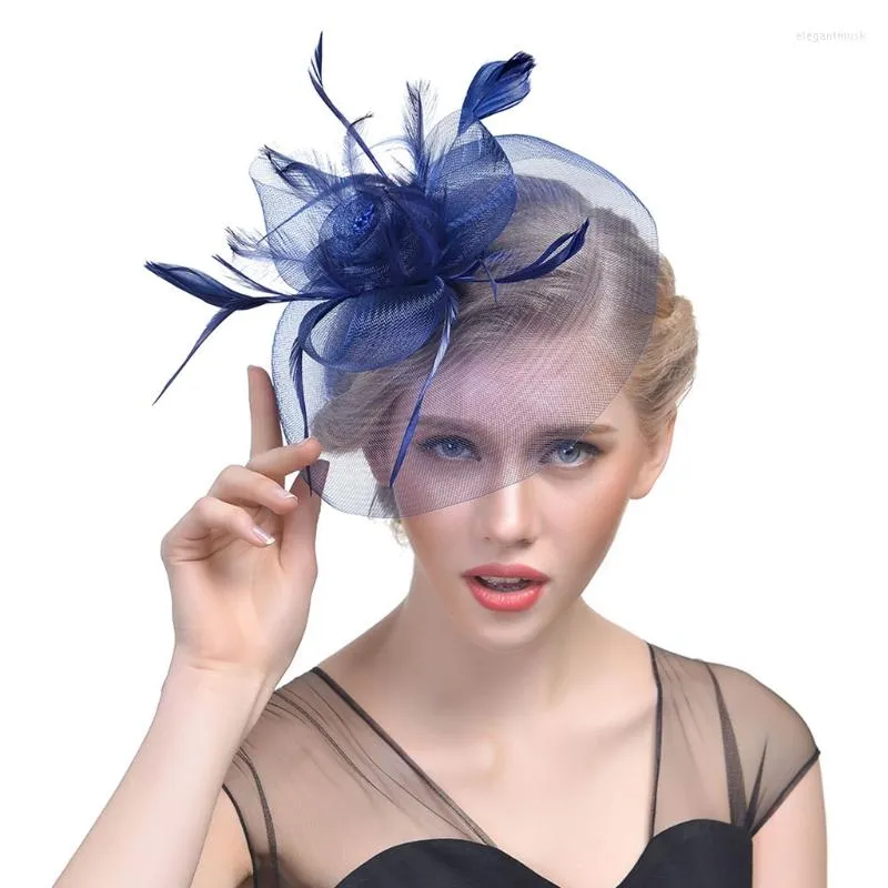 Headpieces Elegant Ladies Women's Fascinator Mesh Flower Hair Clip Feather Hat Wedding Prom Party Bridal