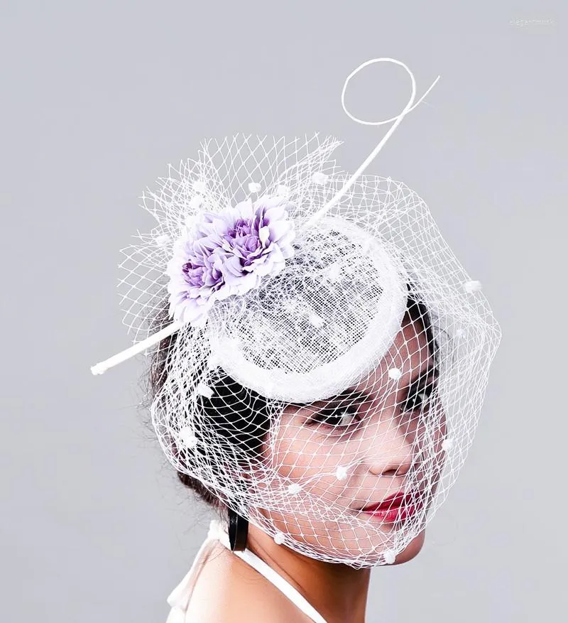 Kopfbedeckungen Braut Fancy Flower Mesh Millinery Hüte weiße Schleier Fedora Hochzeit Frau Faszinator Frauen verheiratetes Haarzubehör MD16022