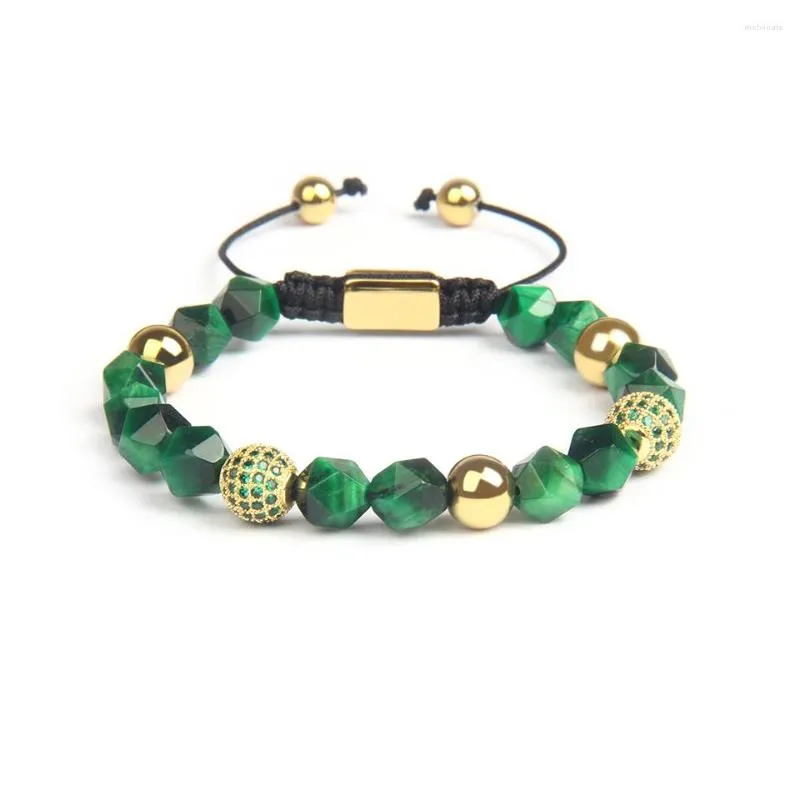 Bracelets porte-bonheur Ailatu Luxe Coupe À Facettes Tressage Bracelet Oeil De Tigre Pierre Perles Guérison Anxiété Soulagement Bijoux Corde Chaîne Vert Hommes