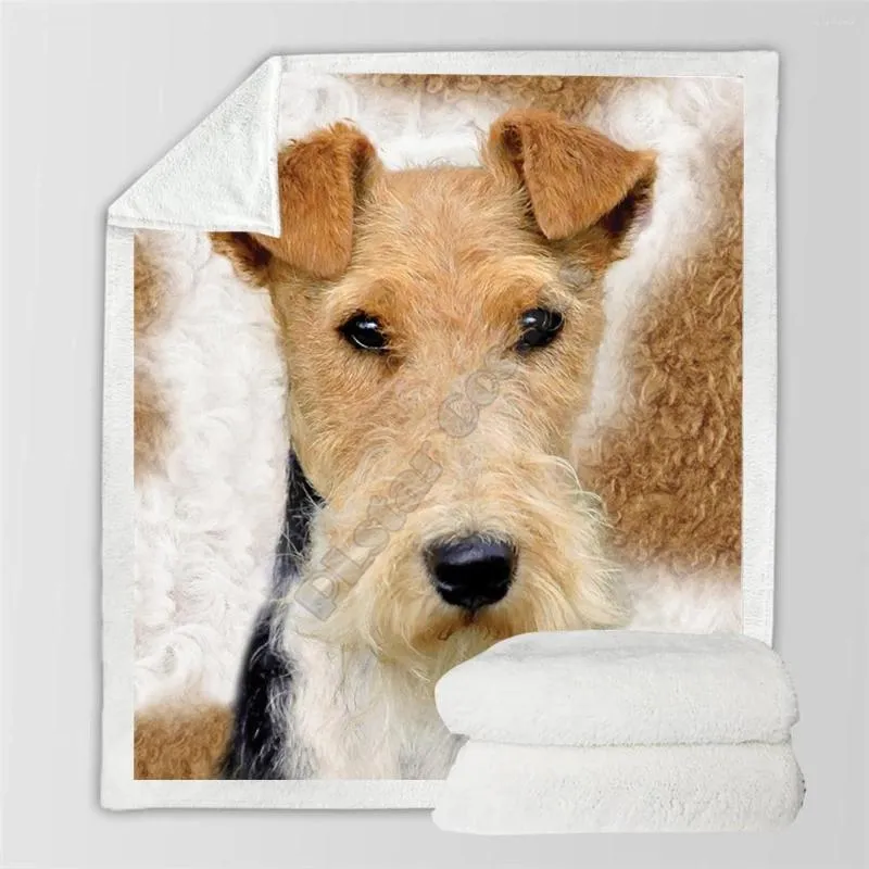 Filtar Wire Terrier Cozy Premium Fleece Filt 3D Tryckt Sherpa på sängen Hemtextiler 06