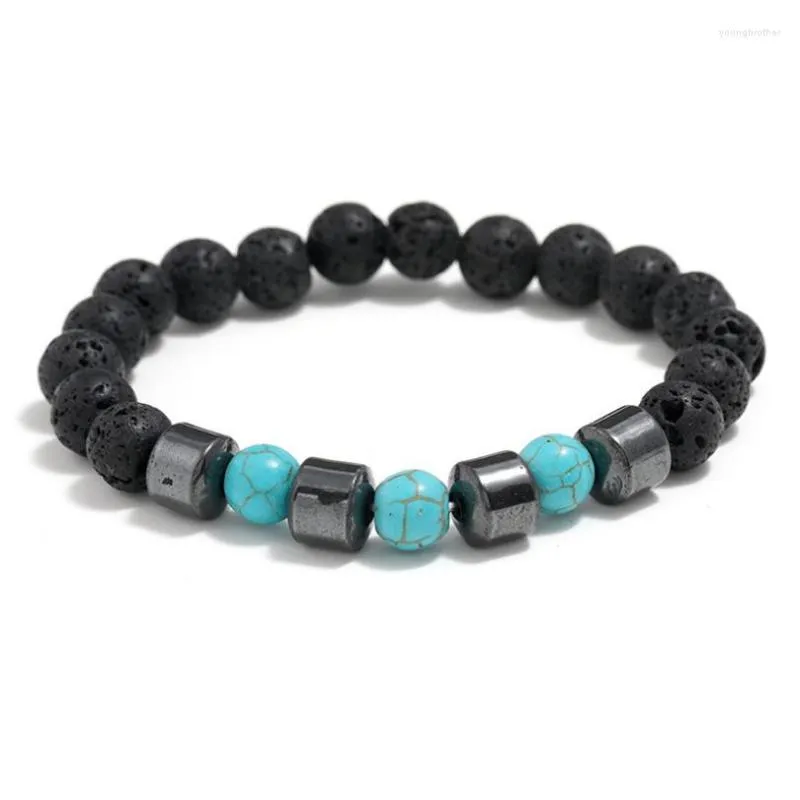 Strand Moda Uomo Bracciale Perline naturali Chakra Pietra lavica Diffusore Turchese Bracciale avvolgente per le donne Buddha tibetano Preghiera Yoga Gioielli