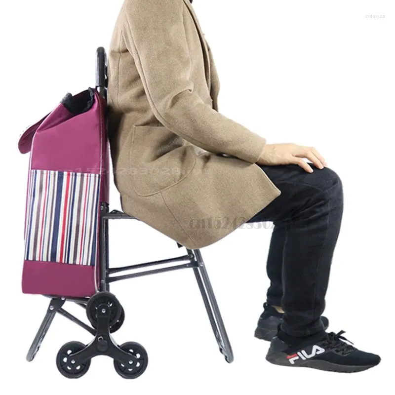 Bolsas de almacenamiento, carrito de compras con taburete, carrito de comestibles para el hogar, remolque plegable, escaleras de escalada para tirar de mercancías, carga fuerte