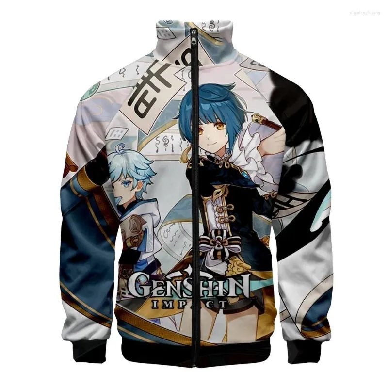 Herrenjacken Fashion Raglan -Spiel Genshin Impact 3D Print Reißverschluss Jacke Windbreaker Männer/Jungen stehen Kragen Langarm Kleidung