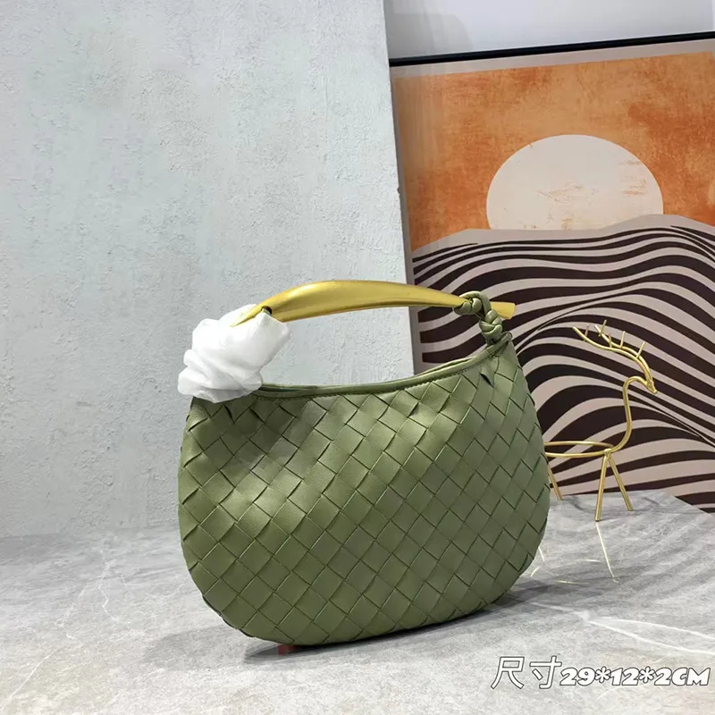 Pochette pour femmes en cuir de vachette sac à noeud tissage poignée de matériel sacs demi-mois marque de luxe Designer Hobo fourre-tout sacs à main tissés