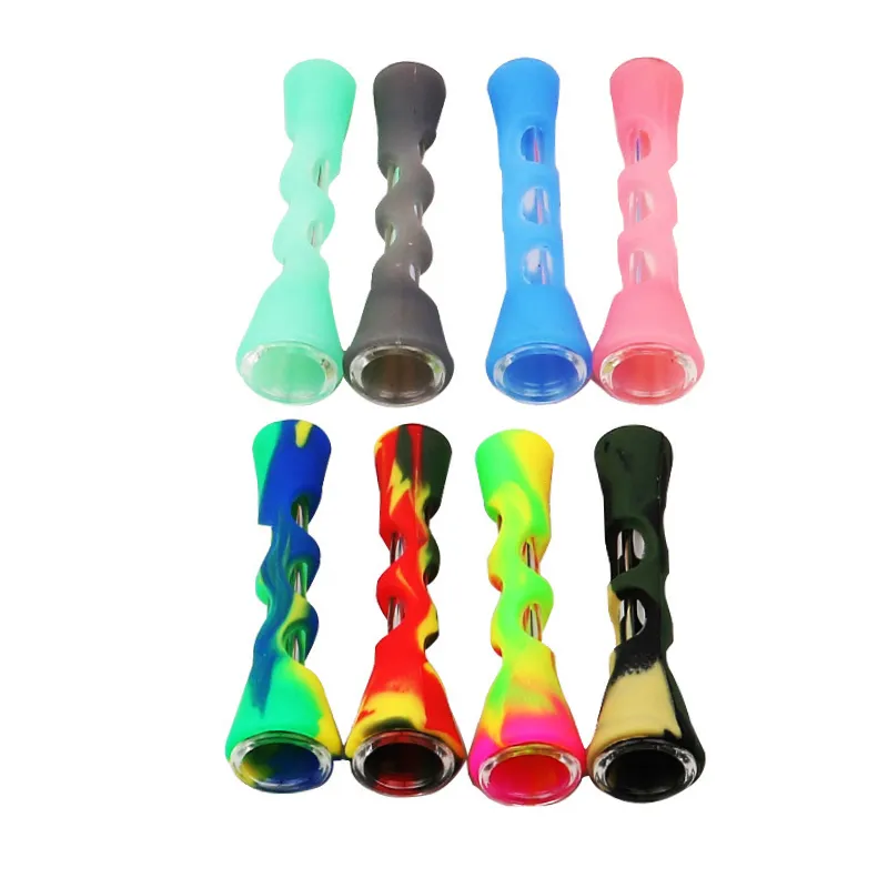 Funnel Silicone Glass Smoking Pipes Herb Tobacco Hand Pipe with Silicon Protection Cover