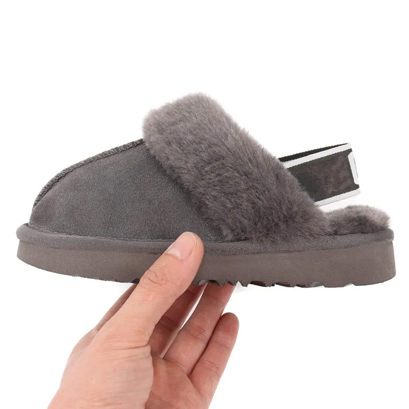 kinderschoenen Fluff vionic sandalen baby Australia Yeah Funkette Slippers jongens meisjes Schapenvacht Suède kinderen Platform Shearling Bont Gevoerde Glijsandaal Slip4