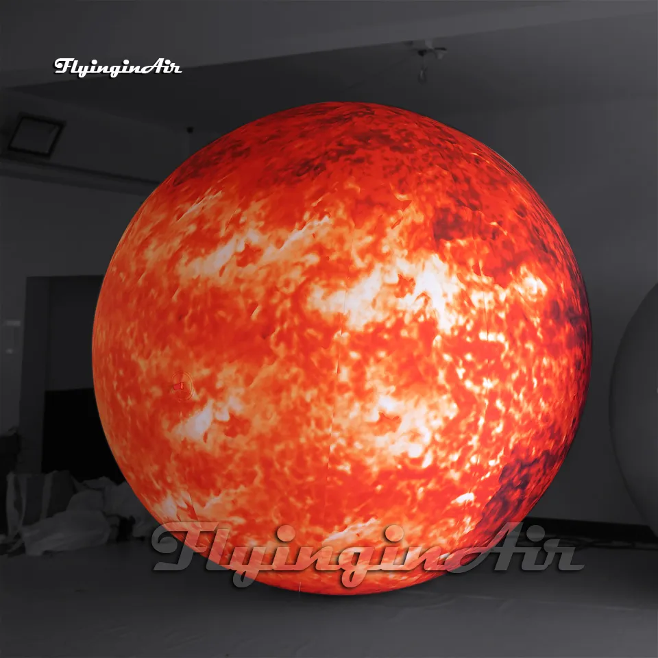 Personalisierter großer aufblasbarer Planetenballon, roter hängender Sonnensystem-Stern, luftgeblasene LED-Sonnenkugel für Konzert- und Club-Party-Dekoration