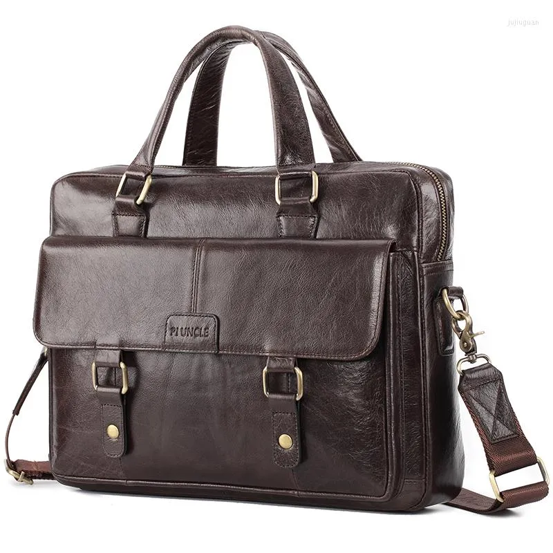 Портфазы роскошные мужчины подлинная кожаная портфель Business Bag Cow Ноутбук 14 -дюймовый офис мужской портфель коричневый