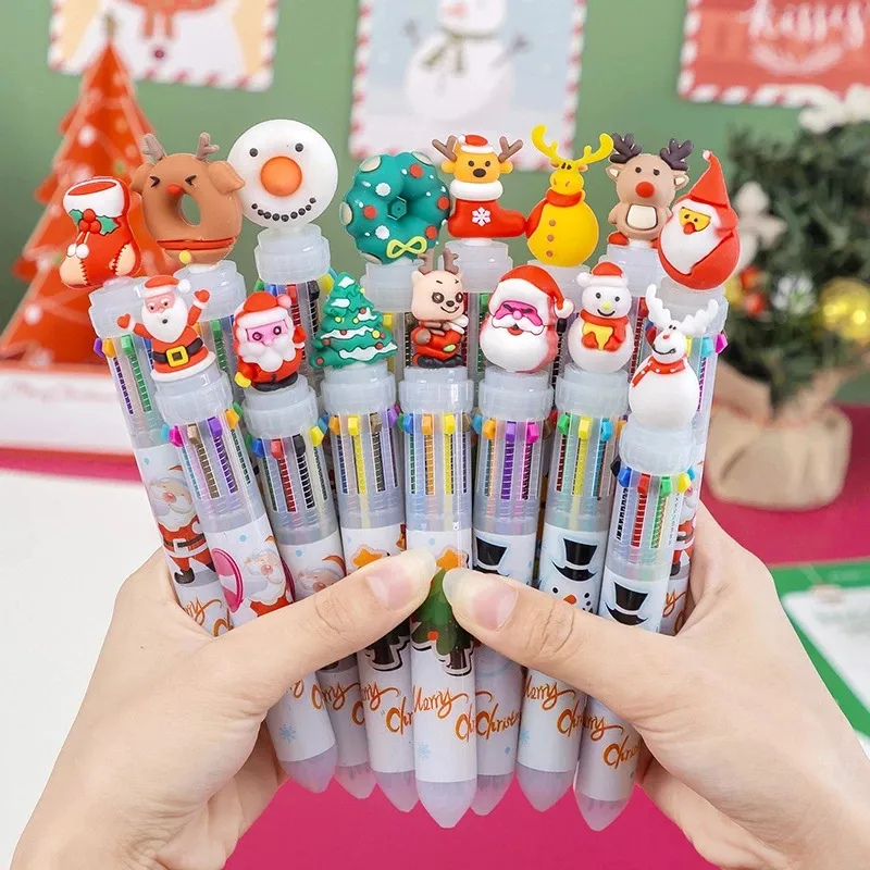 Christmas Cartoon Shape Press Ballpoint Pens Graffiti Pen Student Stationery Merry Christmas Decor For Home Xmas Ornament